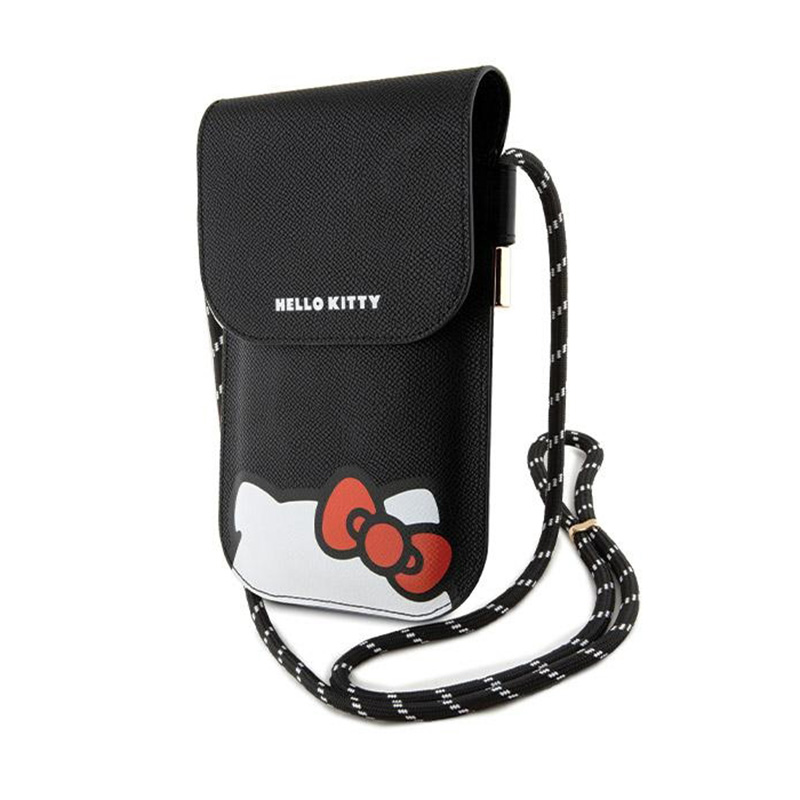 Hello Kitty Hiding Kitty Cord ekoādas plecu soma tālrunim, melna