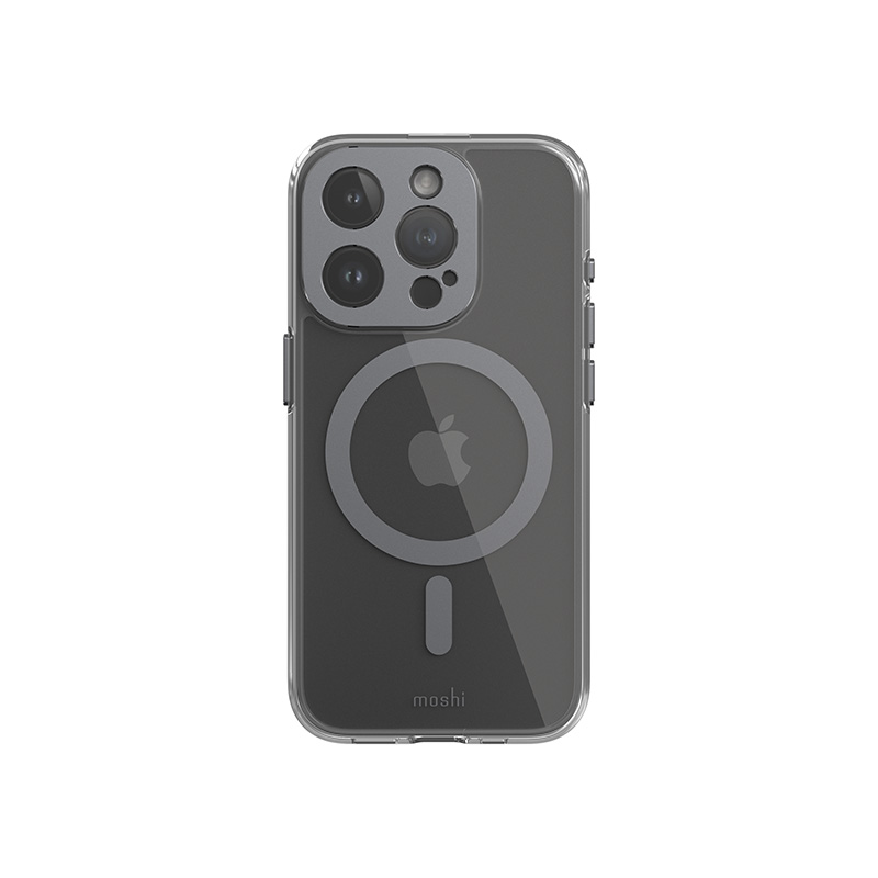 Moshi iGlaze MagSafe vāciņš ierīcei iPhone 15 Pro, caurspīdīgs ar “Meteorite Gray” krāsas detaļām