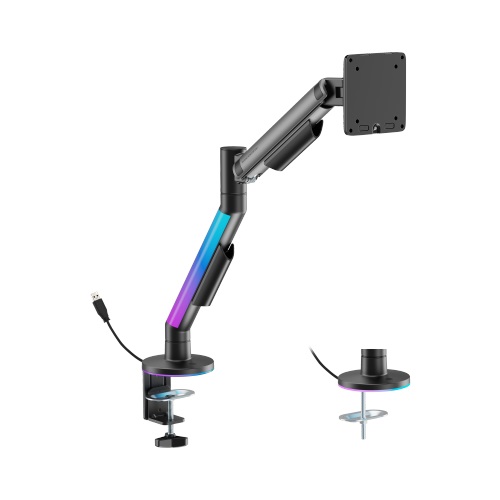 Single Monitor 17"-40" Gas Spring Arm, RGB Lighting, Black