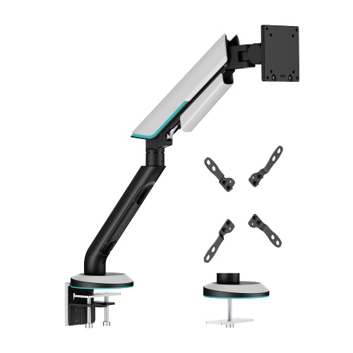Heavy-Duty Single Monitor 24"-57" Gas Spring Arm Mount, Gray