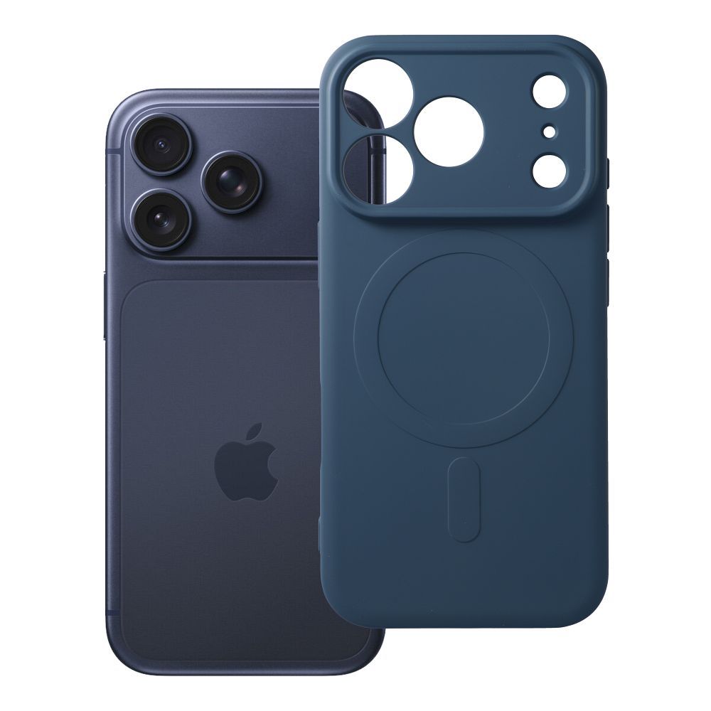 Silikona Mag Cover maciņš modelim iPhone 17 Pro / 18 Pro, saderīgs ar MagSafe ar kameras aizsardzību – tumši zils