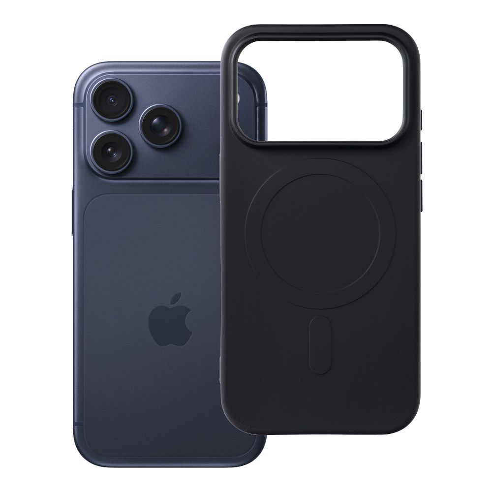 Silikona Mag Cover maciņš modelim iPhone 17 Pro / 18 Pro, saderīgs ar MagSafe ar lielu kameras izgriezumu – melns