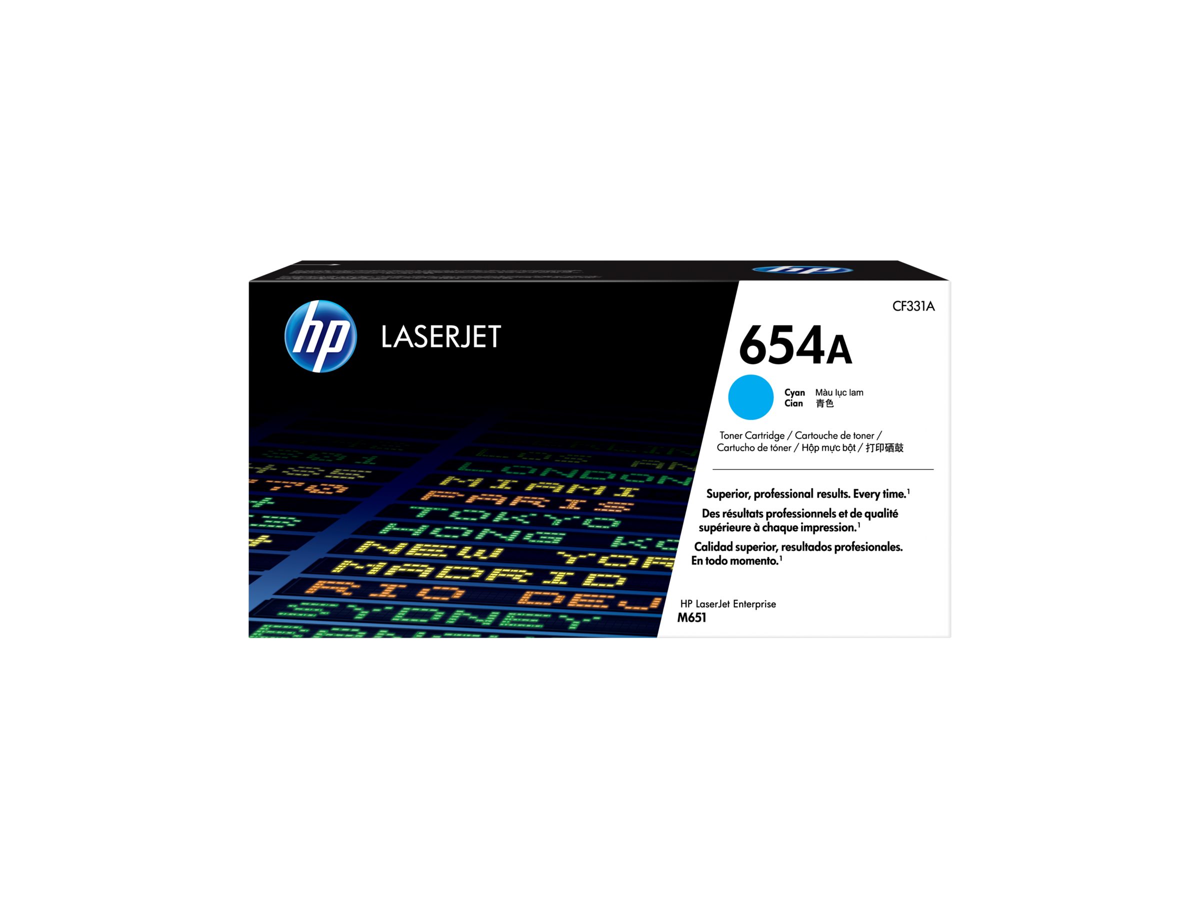Oriģinālā HP 654A LaserJet tonera kasetne (CF331A), ciāna, paredzēta Color LaserJet Enterprise M651, 15,000 lappušu