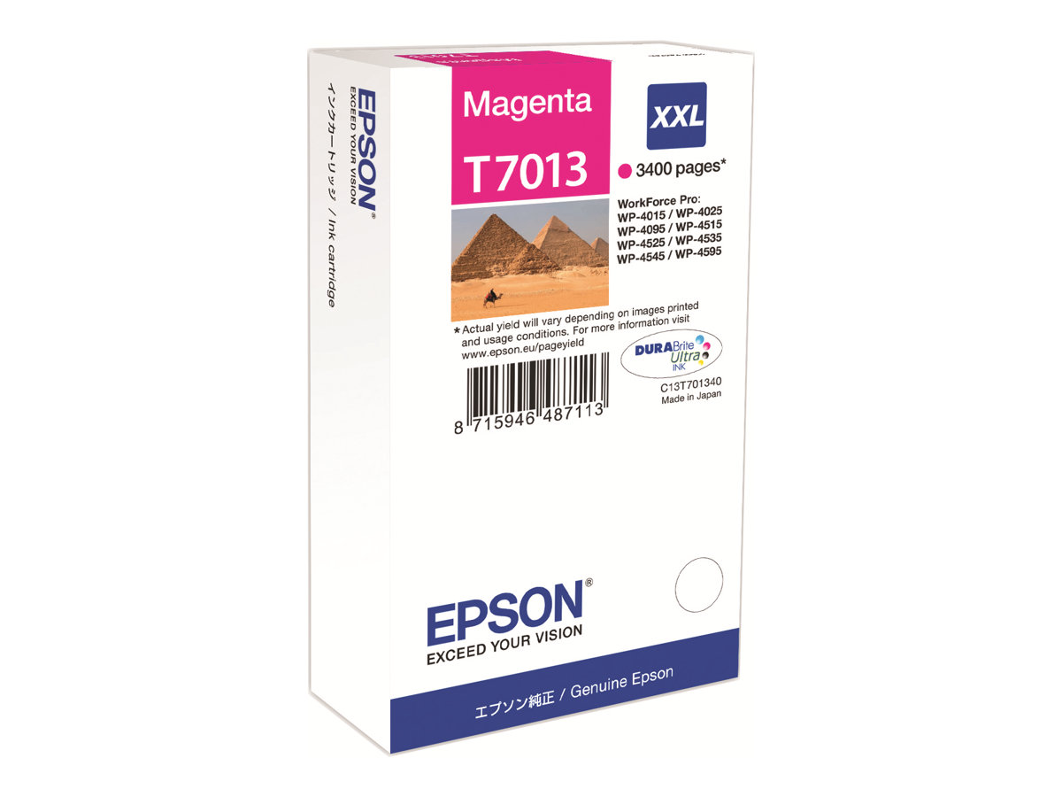 Epson C13T70134010 / T7013 XXL WorkForce Pro WP-4000 / WP-4500, 3400 pages tintes kasetne, fuksīna