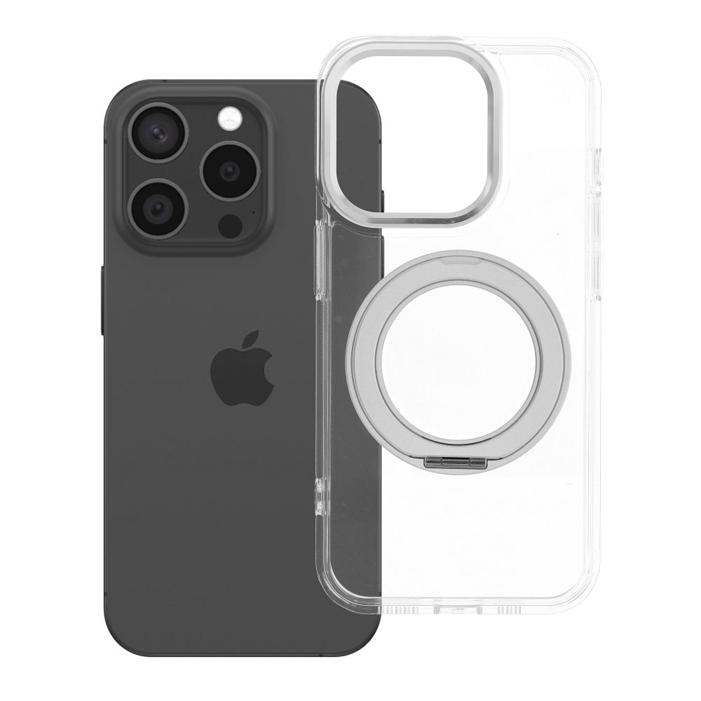 Case for iPhone 15 PRO Frame Circle Stand compatible with MagSafe transparent