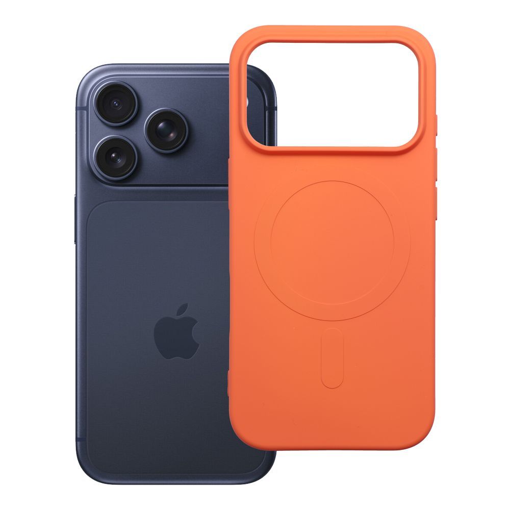Silikona Mag Cover maciņš modelim iPhone 17 Pro / 18 Pro, saderīgs ar MagSafe ar lielu kameras izgriezumu – oranžs