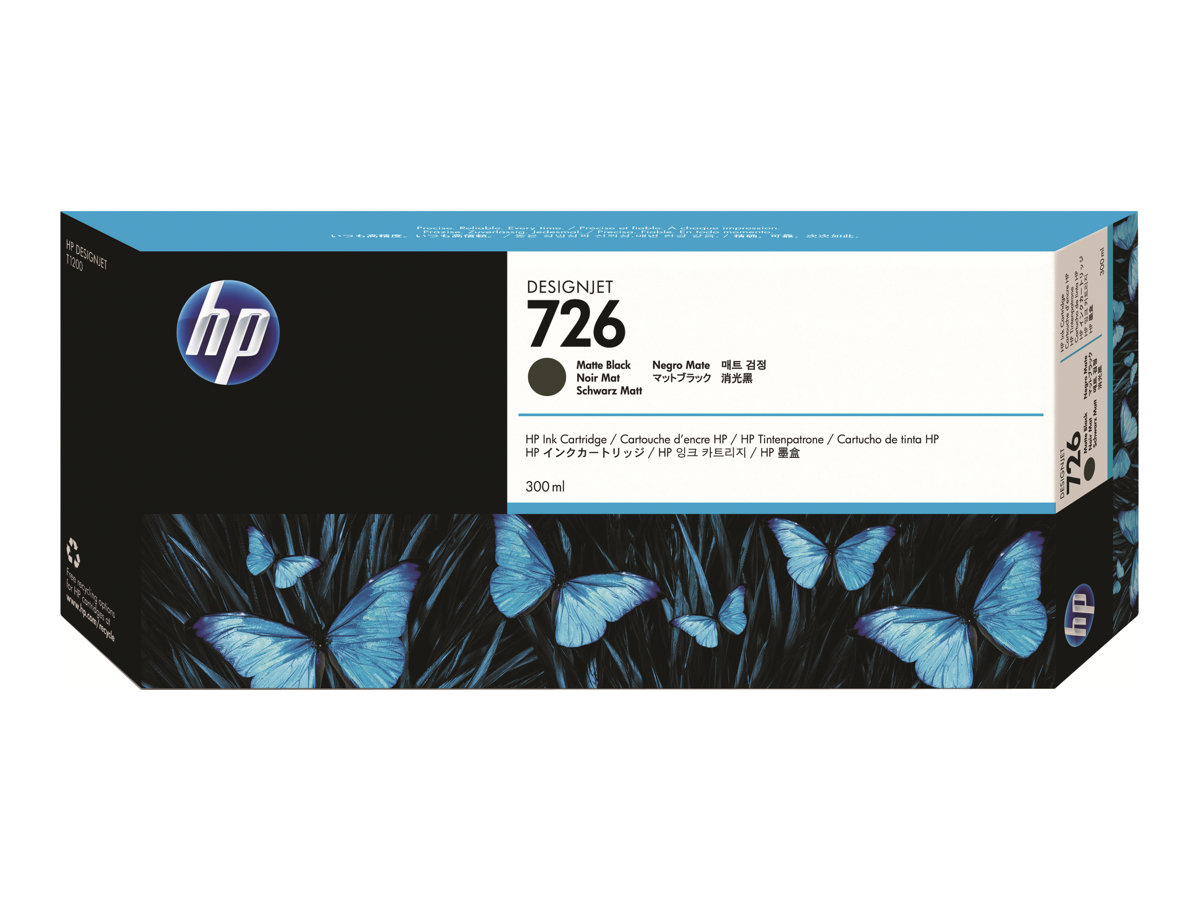 Oriģinālā HP 726 DesignJet tintes kasetne (CH575A), matēti melna, 300ml, paredzēta DesignJet T1200