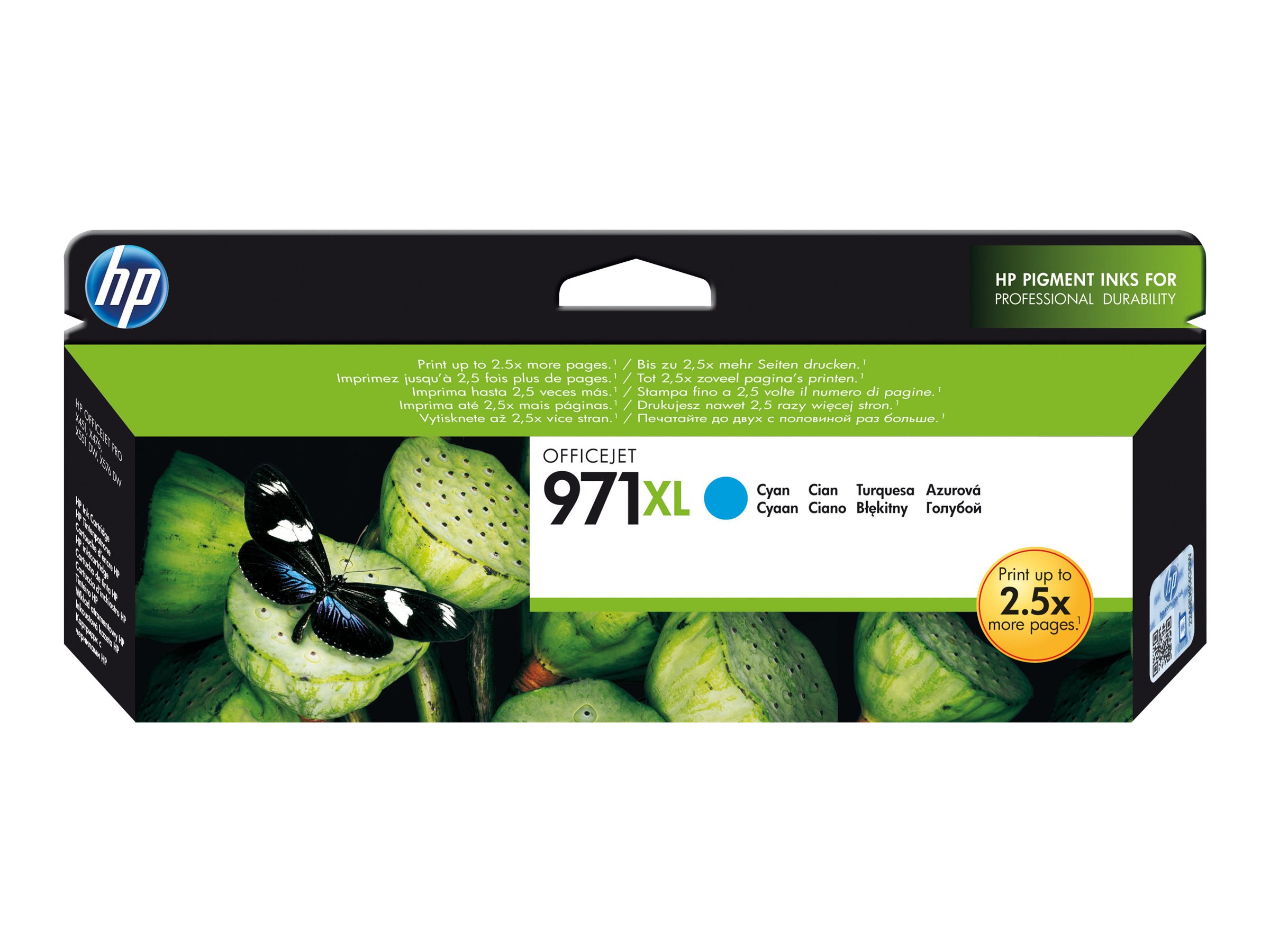 Oriģinālā HP 971XL tintes kasetne (CN626AE), ciāna, lielas ietilpības, paredzēta OfficeJet Pro X451 / X551 / X476 / X576