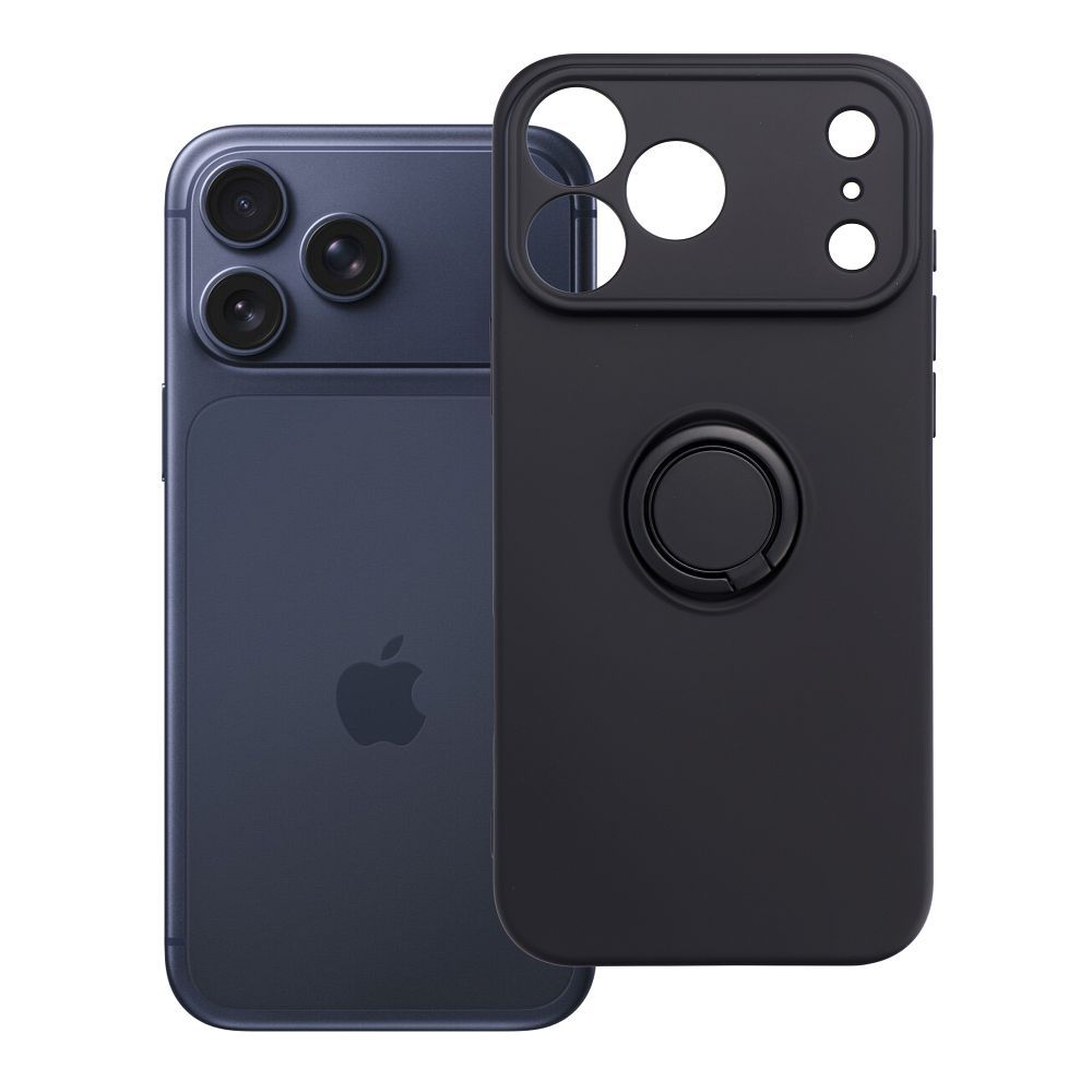 Silikona Ring maciņš modelim iPhone 17 Pro Max / 18 Pro Max – melns