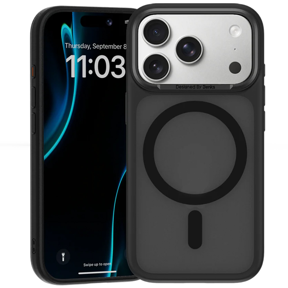 Benks Magnetic Mist maciņš ar metāla rāmi (C.K.FF.AP.BK.0072) iPhone 18 Pro/17 Pro, melns, ar kameras vadības pogu