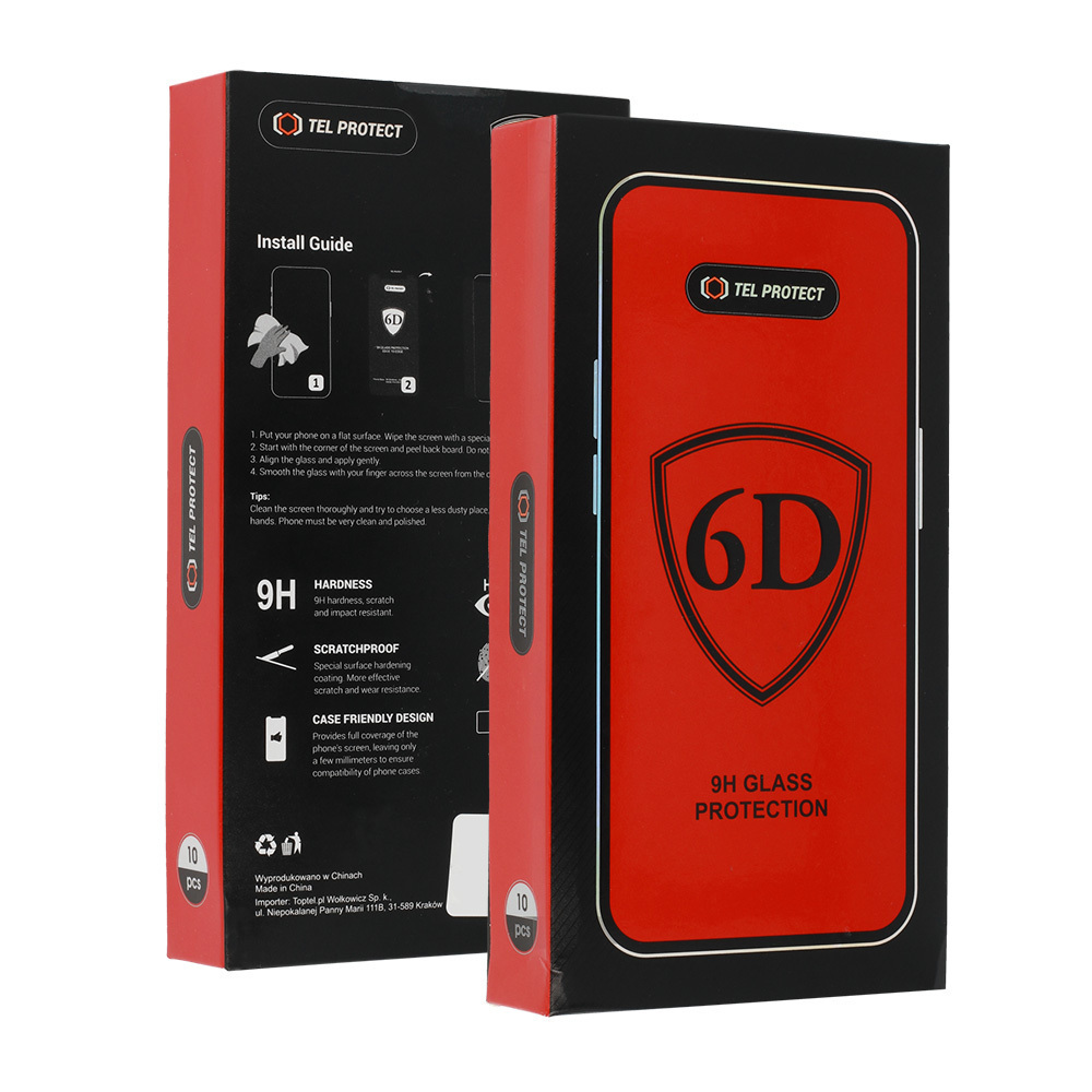 Tel Protect Full Glue 6D Tempered Glass for SAMSUNG GALAXY S22/S23 BLACK (with fingerprint unlock) - 10 PACK