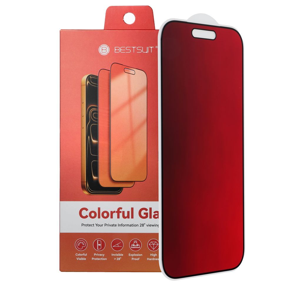 Bestsuit 5D Colorful Privacy 180 elastīgais hibrīda aizsargstikls iPhone 13 / 13 Pro / 14 / 16e / 17e (SE 4 2025), fuksīna krāsā