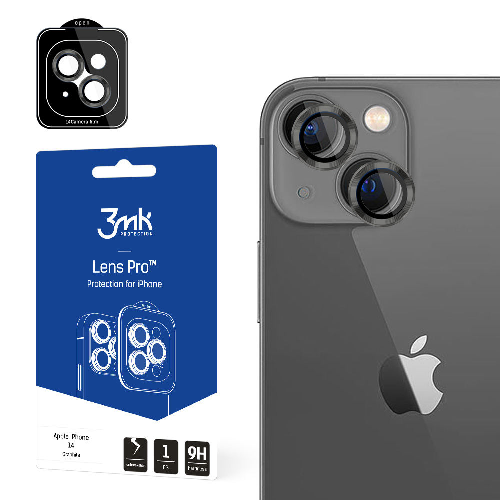Kameras stikls iPhone 14 9H 3mk lēcas aizsardzībai Pro sērijas lēca - pelēks