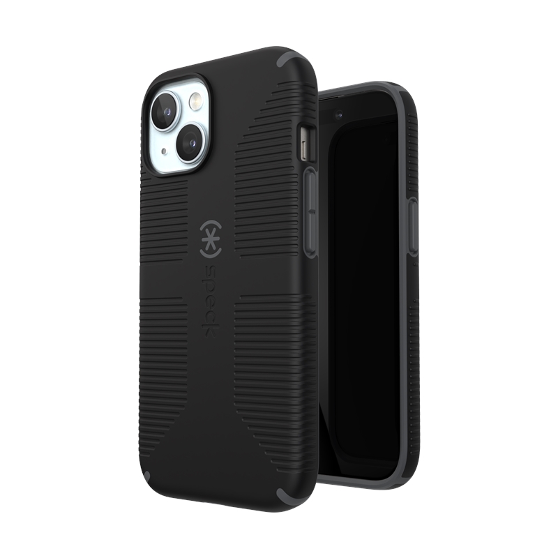 Speck Candyshell Grip MagSafe - iPhone 17e / 16e / 15 / 14 / 13 maciņš (melns / Slate pelēks)
