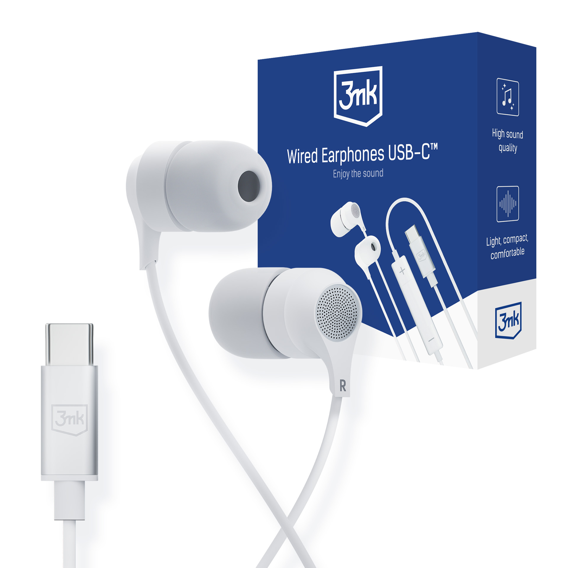 Austiņas 3mk Wired Earphones USB-C white