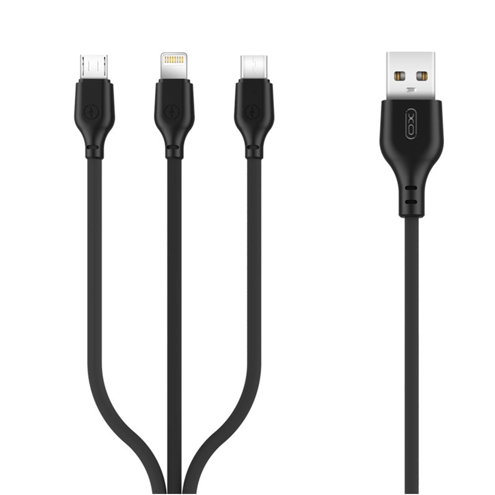 XO kabelis NB103 3in1 USB - Lightning + USB-C + microUSB 1,0 m 2,1A, melns