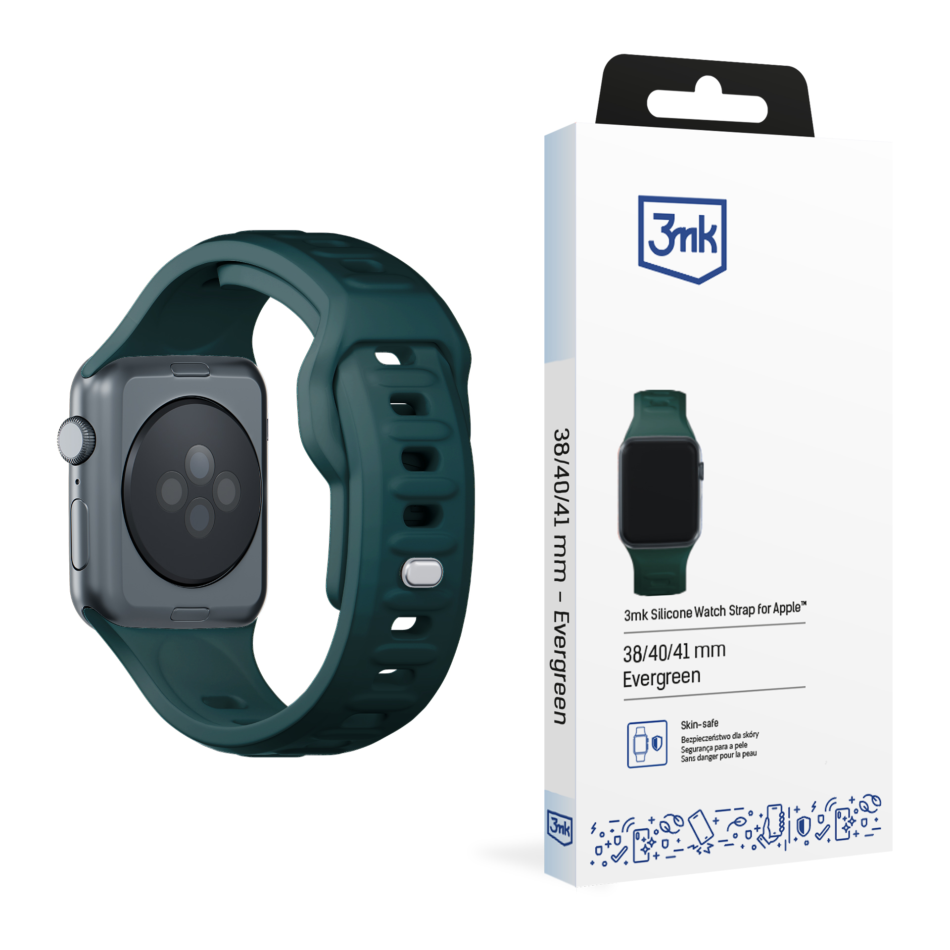 3mk silikona siksniņa Apple Watch, 38/40/41/42 mm, Evergreen, mazais izmērs