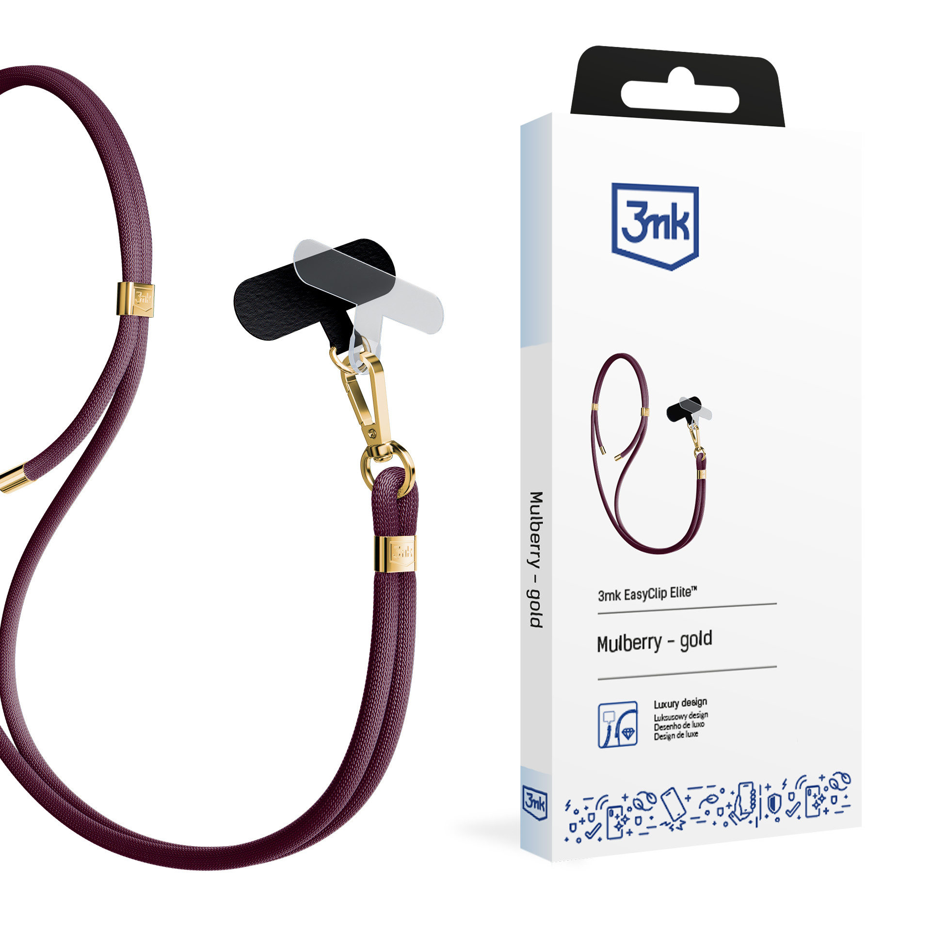 3mk EasyClip Elite tālruņa aukliņa, Mulberry (zelta krāsas furnitūra)