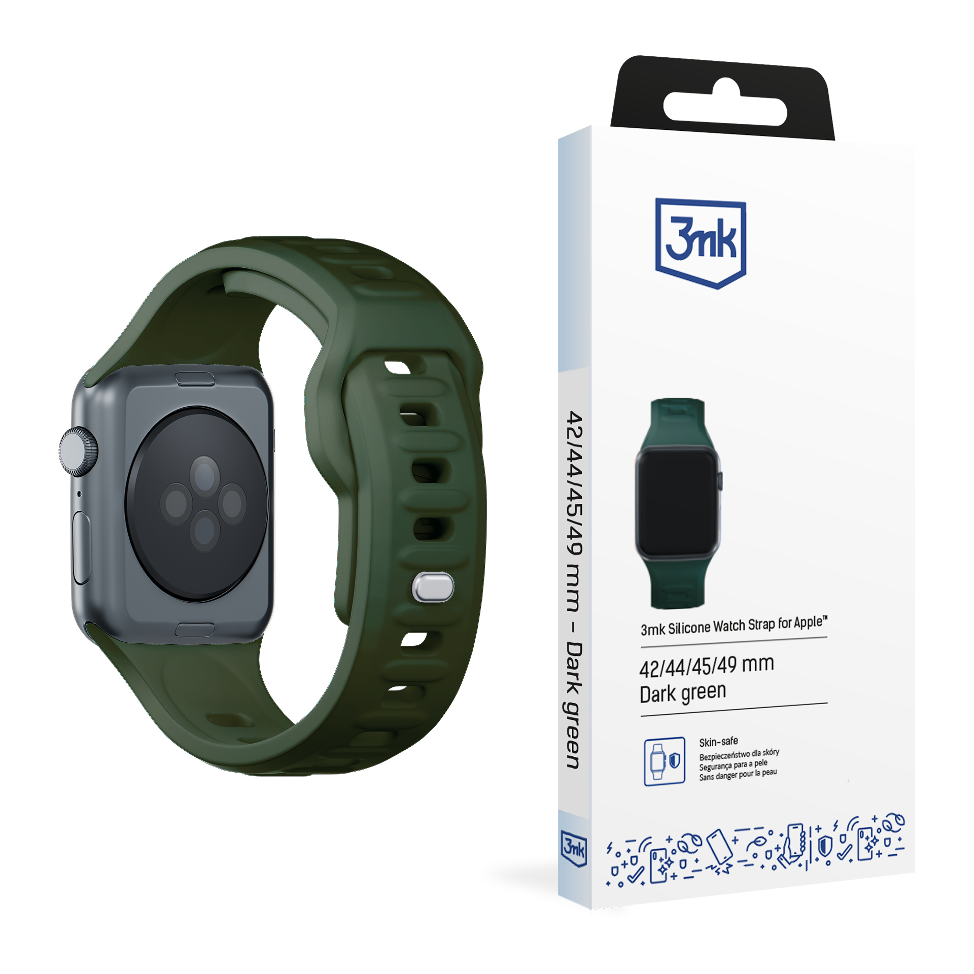3mk silikona siksniņa Apple Watch, 42/44/45/46/49 mm, tumši zaļš, lielais izmērs