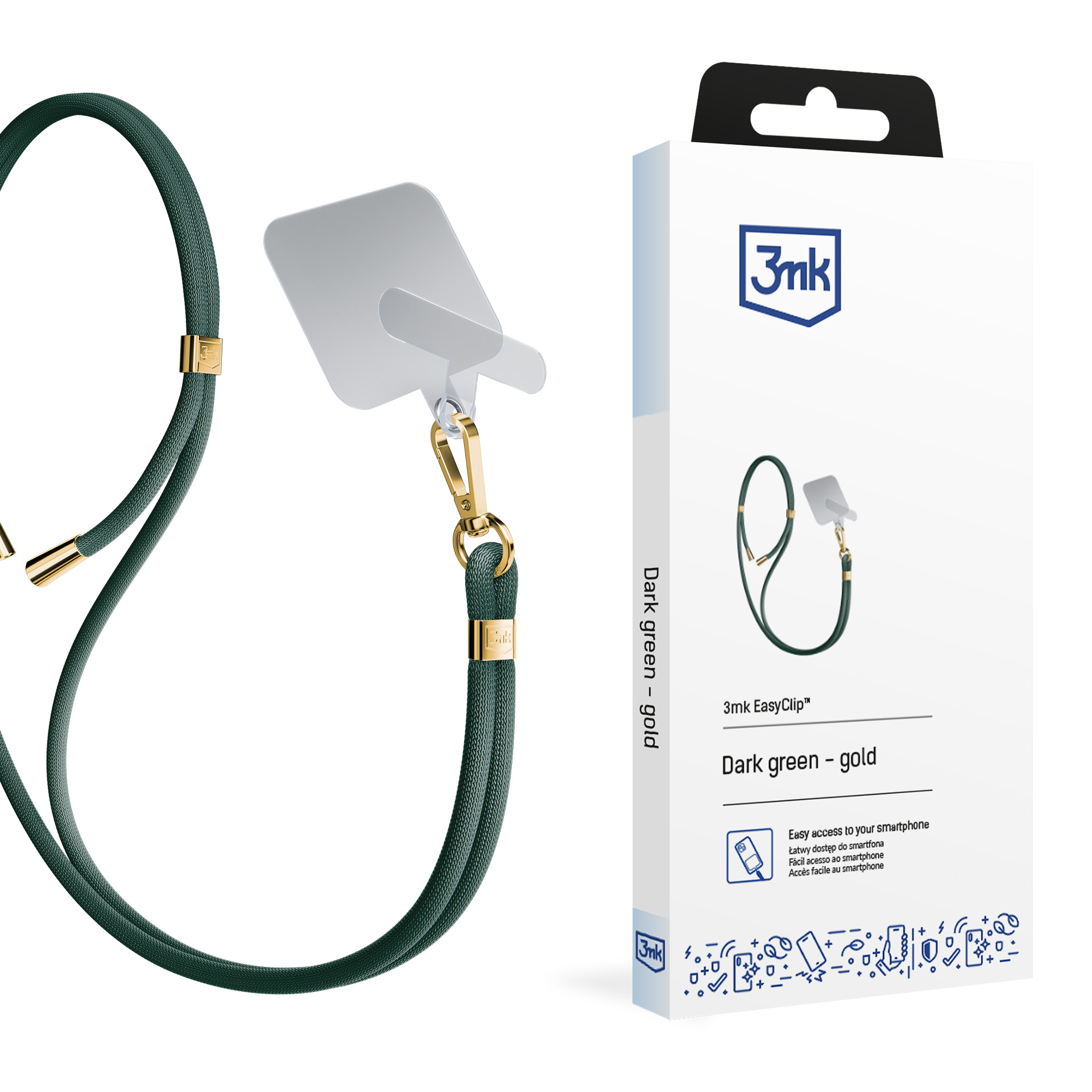 3mk EasyClip tālruņa aukliņa, tumši zaļa (zelta krāsas furnitūra)