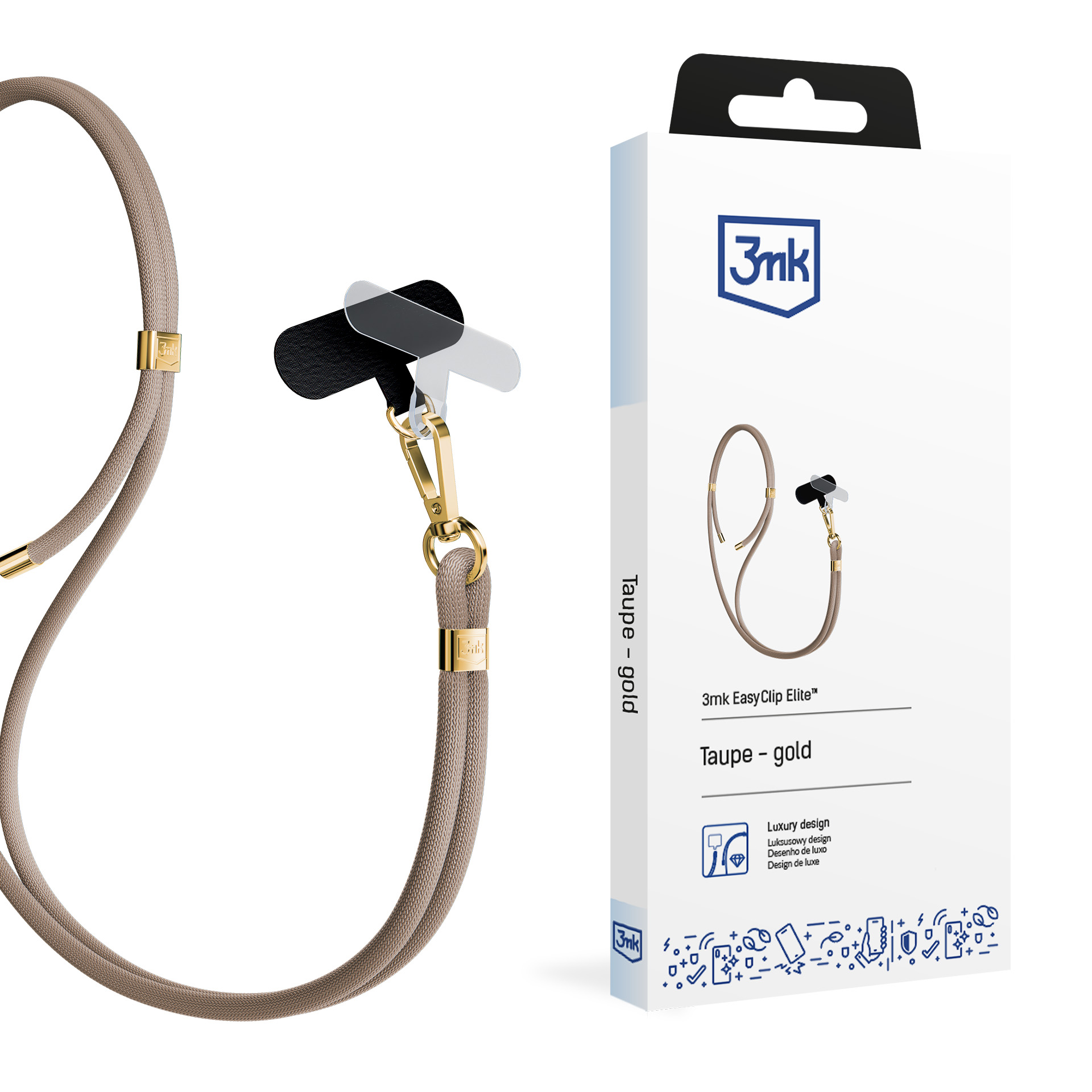 3mk EasyClip Elite tālruņa aukliņa, Taupe (zelta krāsas furnitūra)