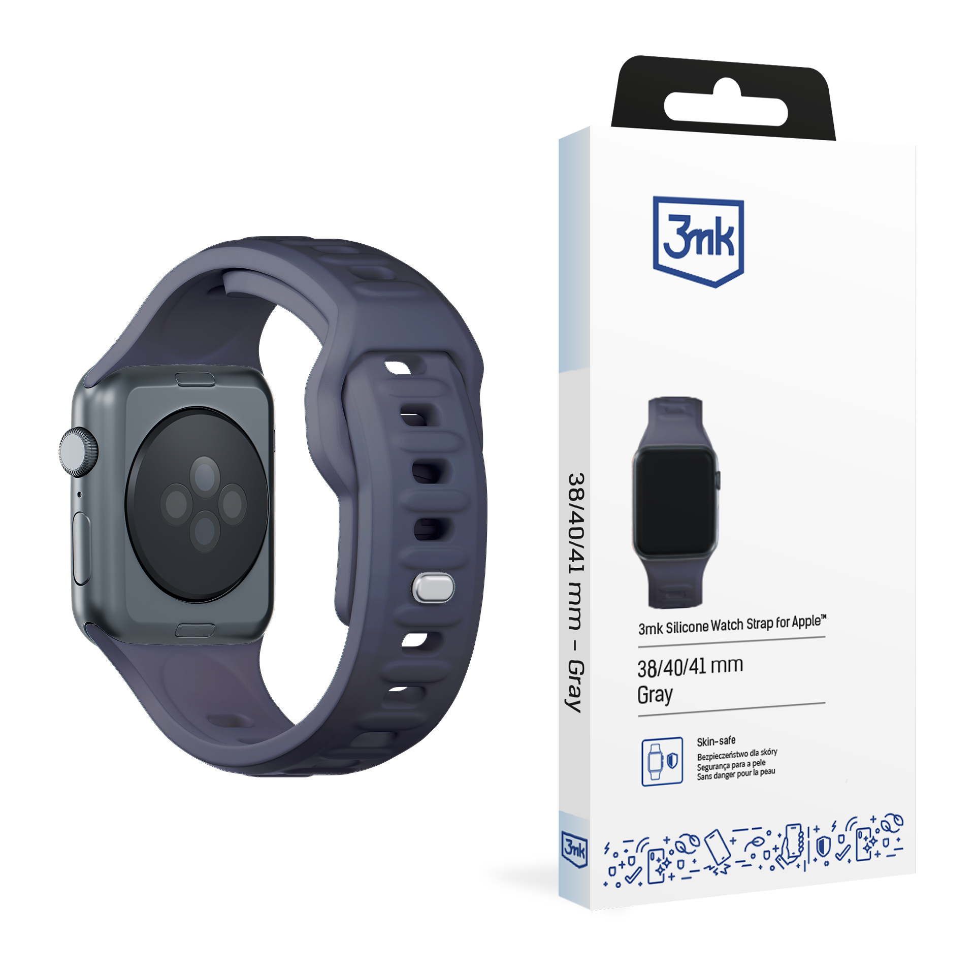 3mk silikona siksniņa Apple Watch, 38/40/41/42 mm, pelēks, mazais izmērs