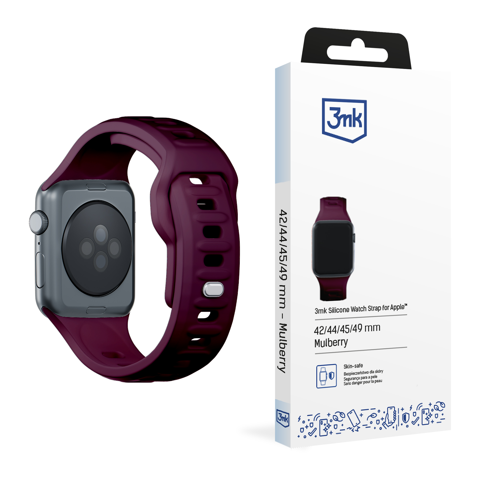 3mk silikona siksniņa Apple Watch, 42/44/45/46/49 mm, Mulberry, lielais izmērs