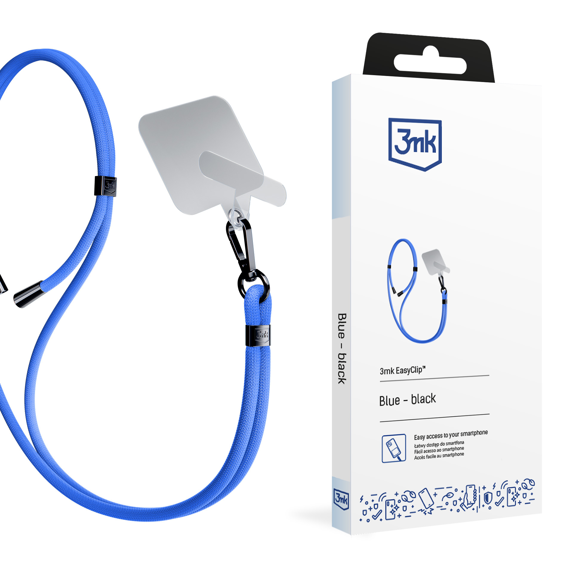 3mk EasyClip tālruņa aukliņa, zila (melnas krāsas furnitūra)