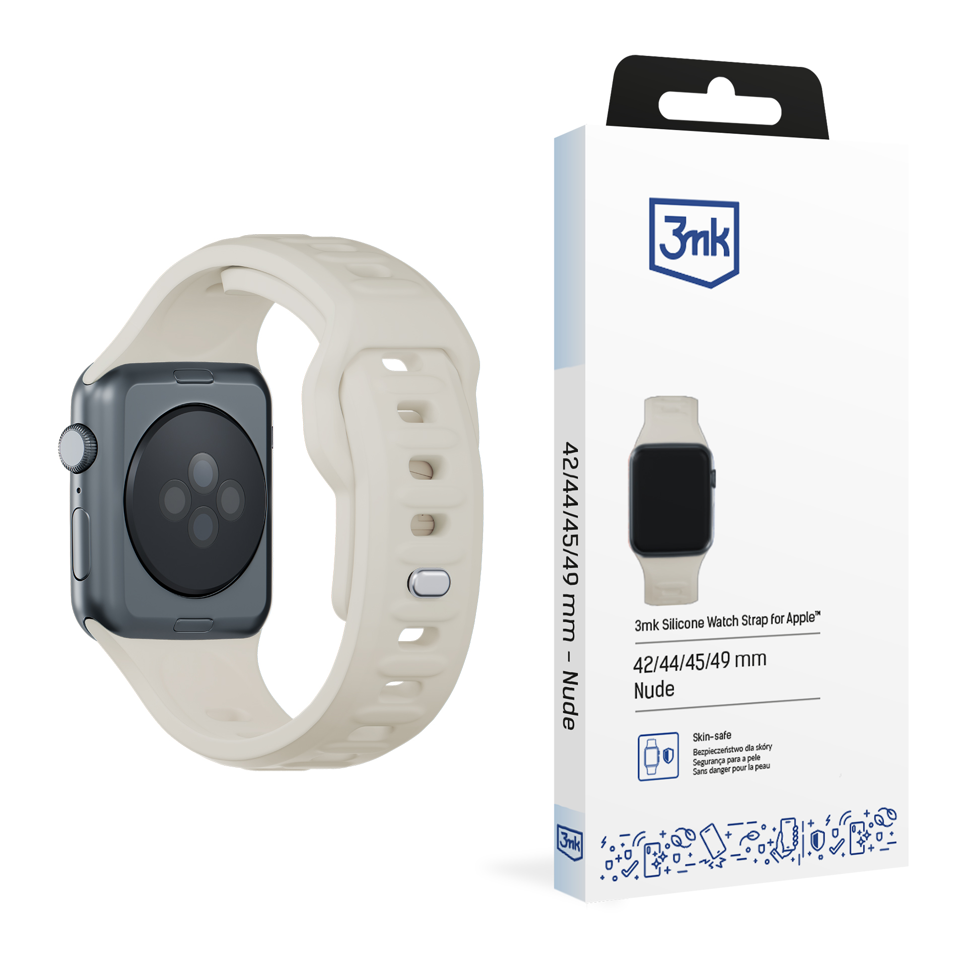 3mk silikona siksniņa Apple Watch, 42/44/45/46/49 mm, Nude, lielais izmērs