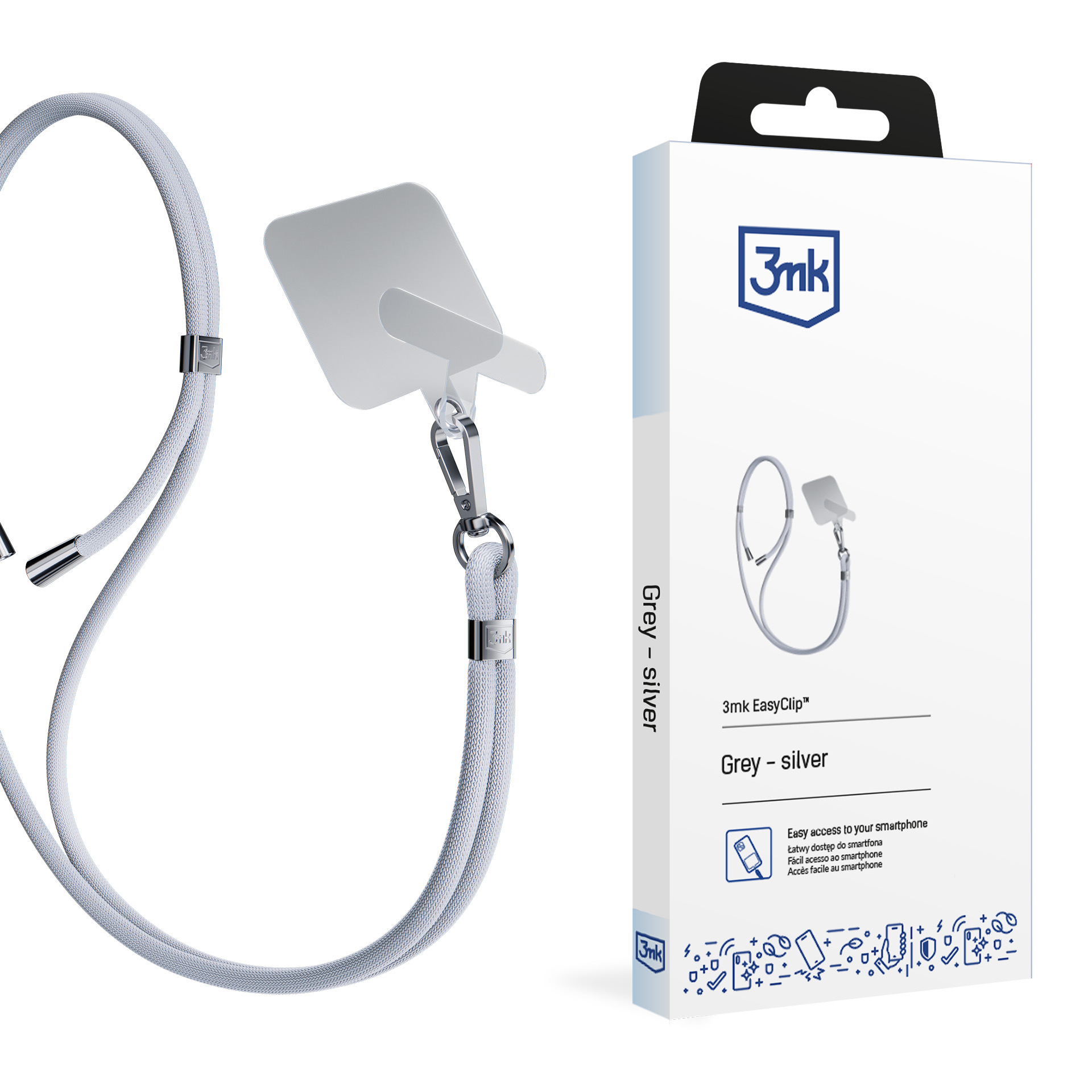 3mk EasyClip tālruņa aukliņa, pelēka (sudraba krāsas furnitūra)