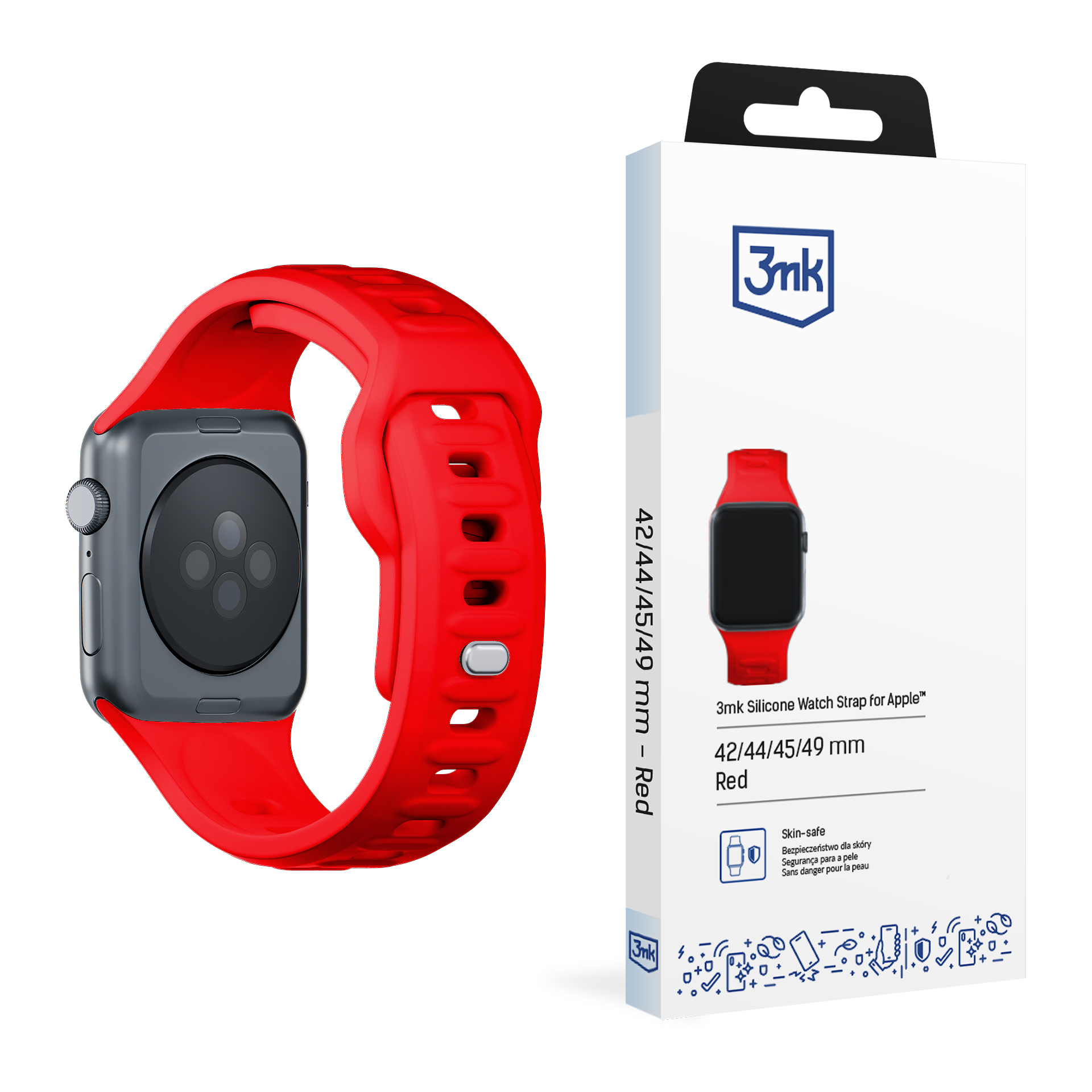 3mk silikona siksniņa Apple Watch, 42/44/45/46/49 mm, sarkans, lielais izmērs