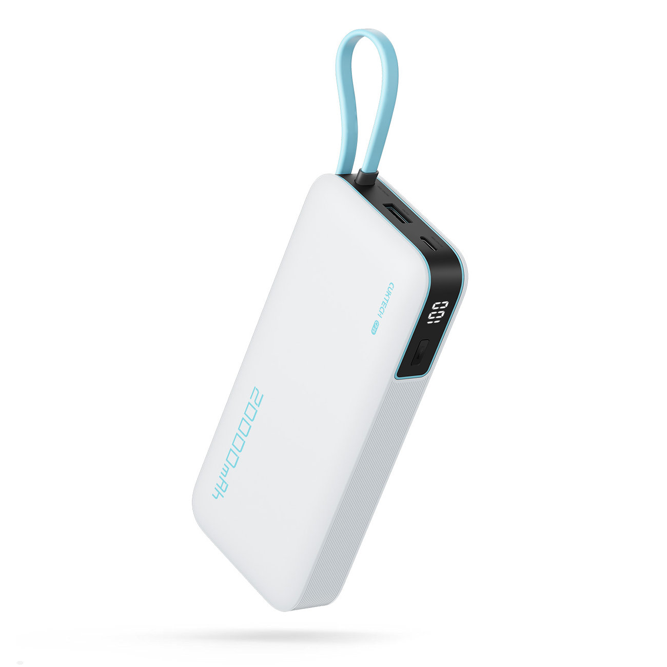 Cuktech CUKP200NGLLG ārējais akumulators ar iebūvētu USB-C kabeli, 20000 mAh, 55 W, balts