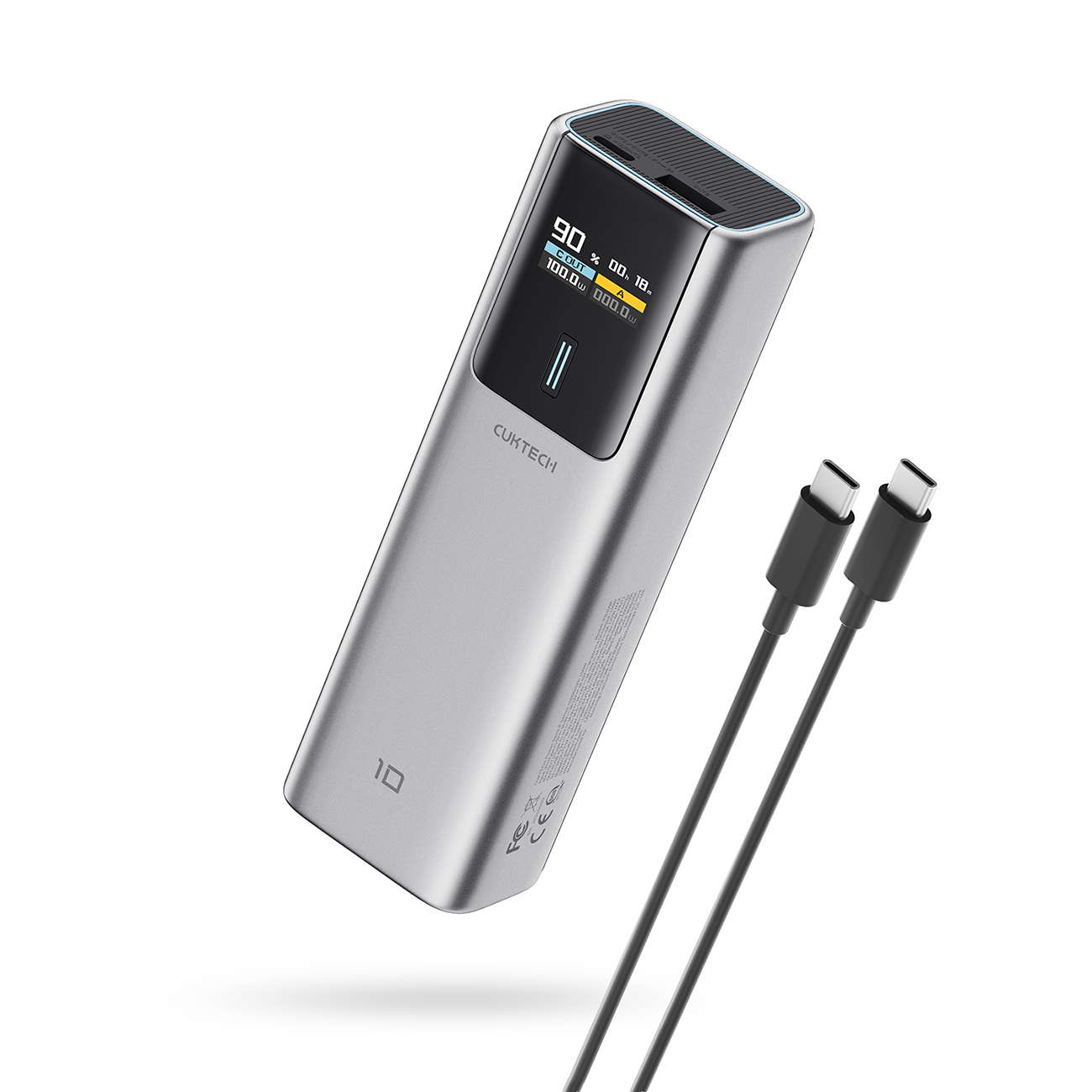 CUKTECH CKPB100PGLBL ārējais akumulators, 10000 mAh, 150 W, USB-C / USB-A, pelēks