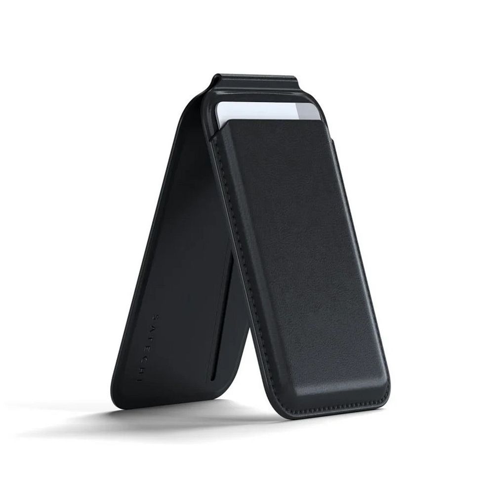 Satechi Vegan Leather Wallet Stand vegānās ādas maks ar statīvu, saderīgs ar MagSafe, melns