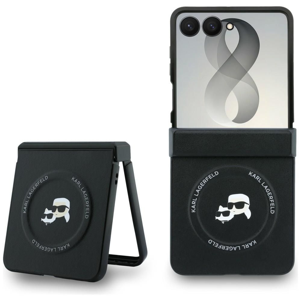 Melns Karl Lagerfeld Karl & Choupette Pins MagSafe vāciņš Samsung Galaxy Z Flip8 tālrunim