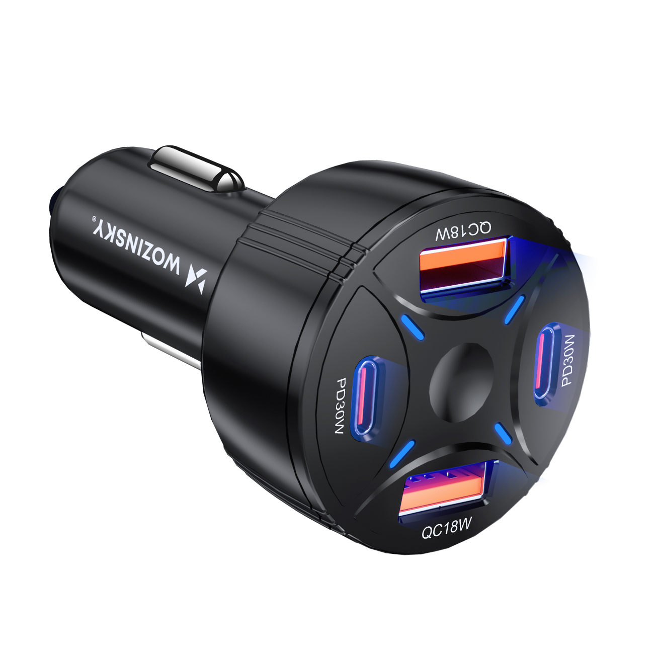 Wozinsky WLS-04 60W automašīnas lādētājs, 2xUSB-C un 2xUSB-A, melns