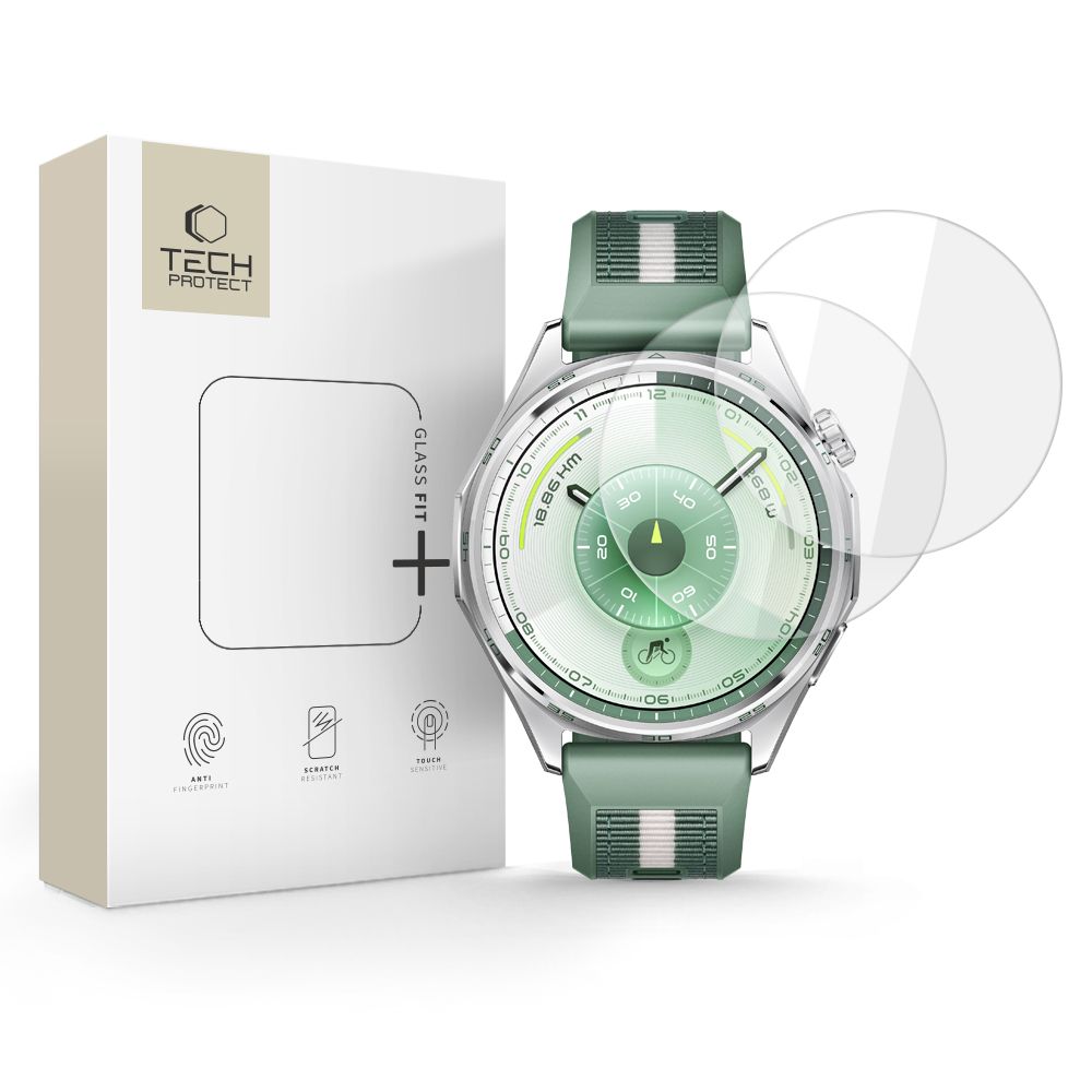 Tech-Protect Glass Fit+ 2 gabalu rūdītā stikla komplekts Huawei Watch GT 6 46mm pulkstenim - caurspīdīgs
