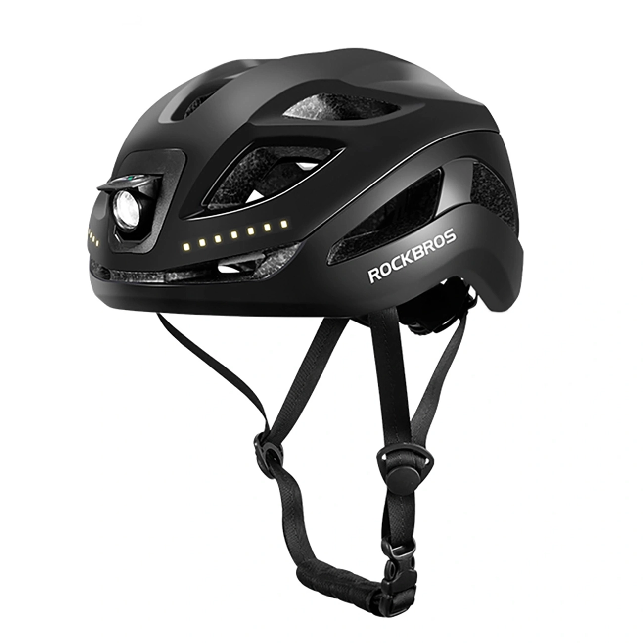 Rockbros ZK-077 velosipēda ķivere ar integrētu daudzvirzienu apgaismojumu, 57-61 cm – melna