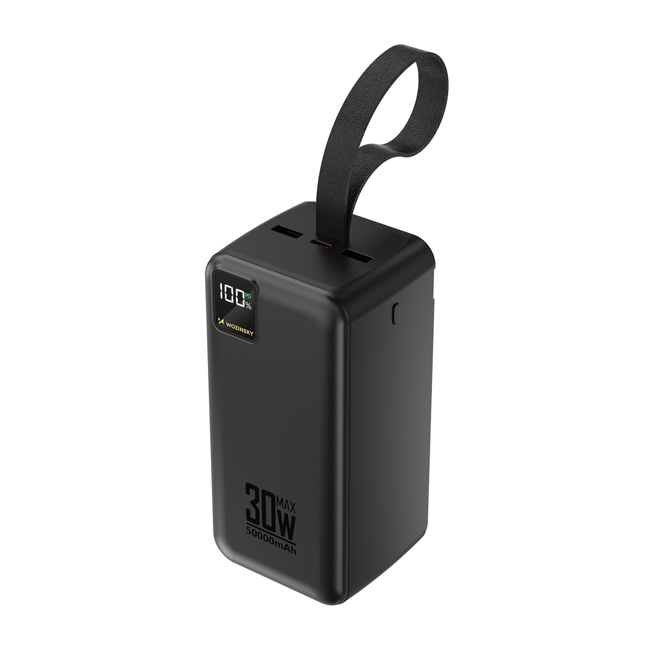 Wozinsky W8-B 50000mAh 30W ārējais akumulators, 2xUSB-A, 2xUSB-C, USB micro, ar lukturīti, melns