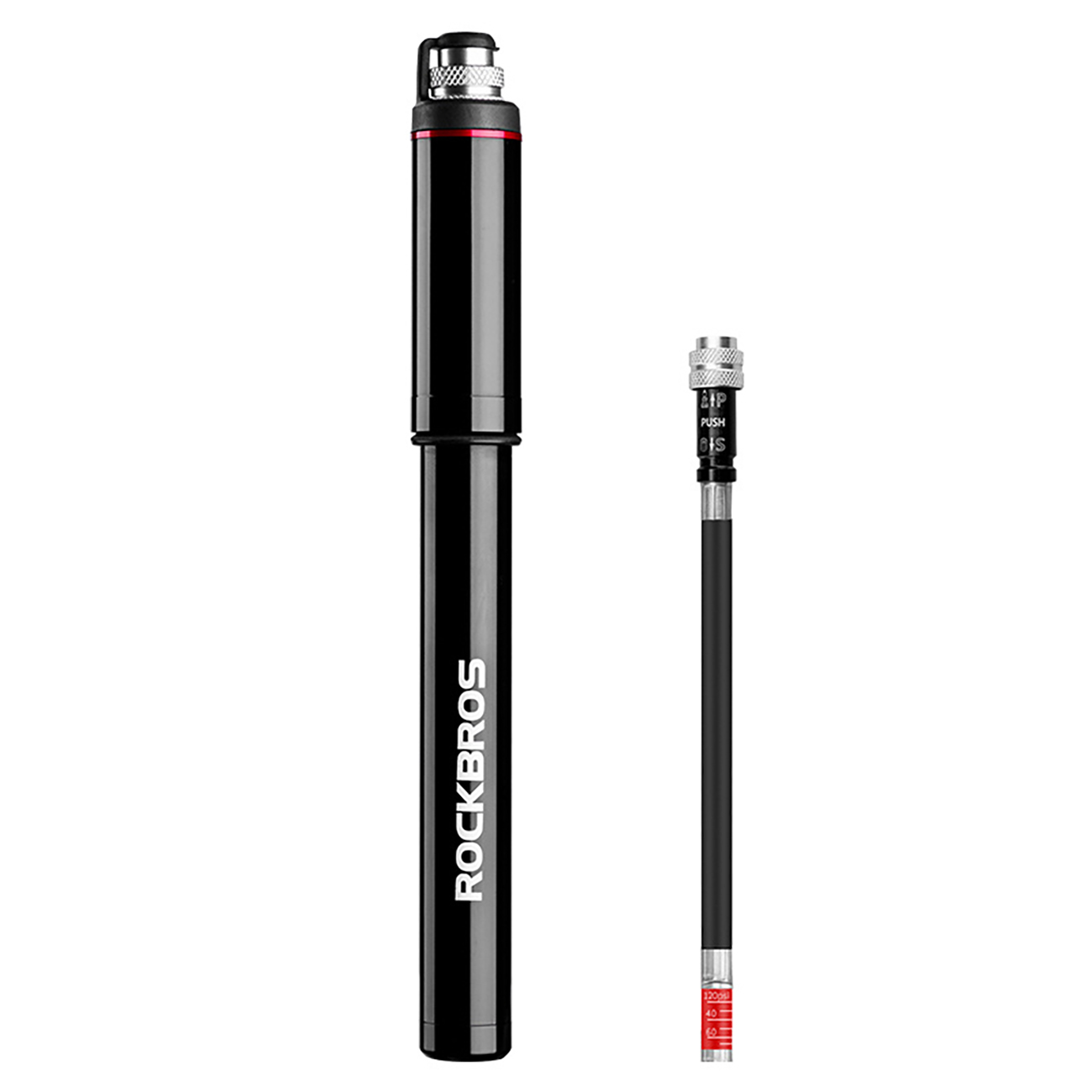 Rockbros SMART-B 150 PSI mini velosipēda pumpis Presta un Schrader ventiļiem – krāsa: melna