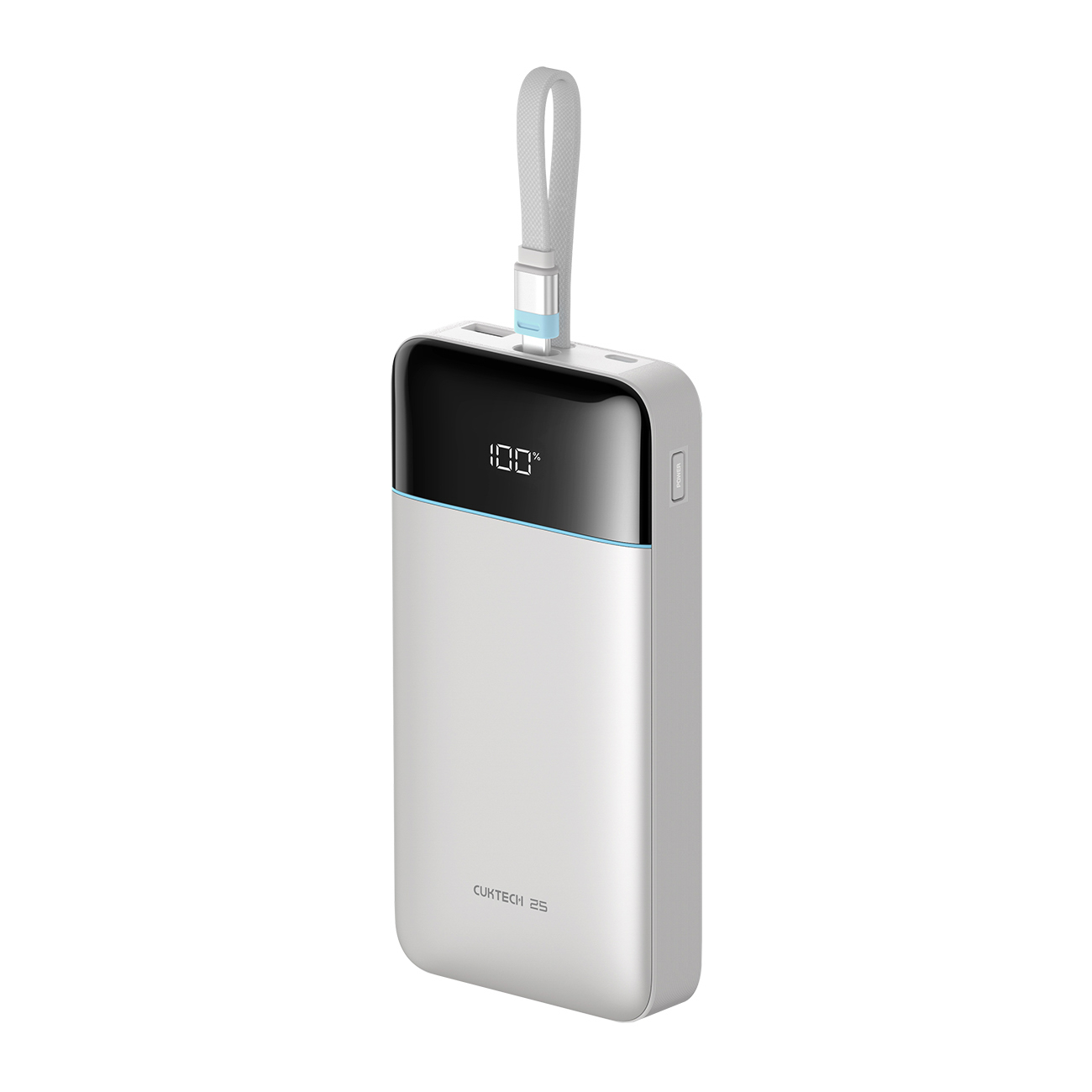 Cuktech LPB252N 120W 25000mAh ārējais akumulators ar iebūvētu USB-C kabeli – krāsa: balta
