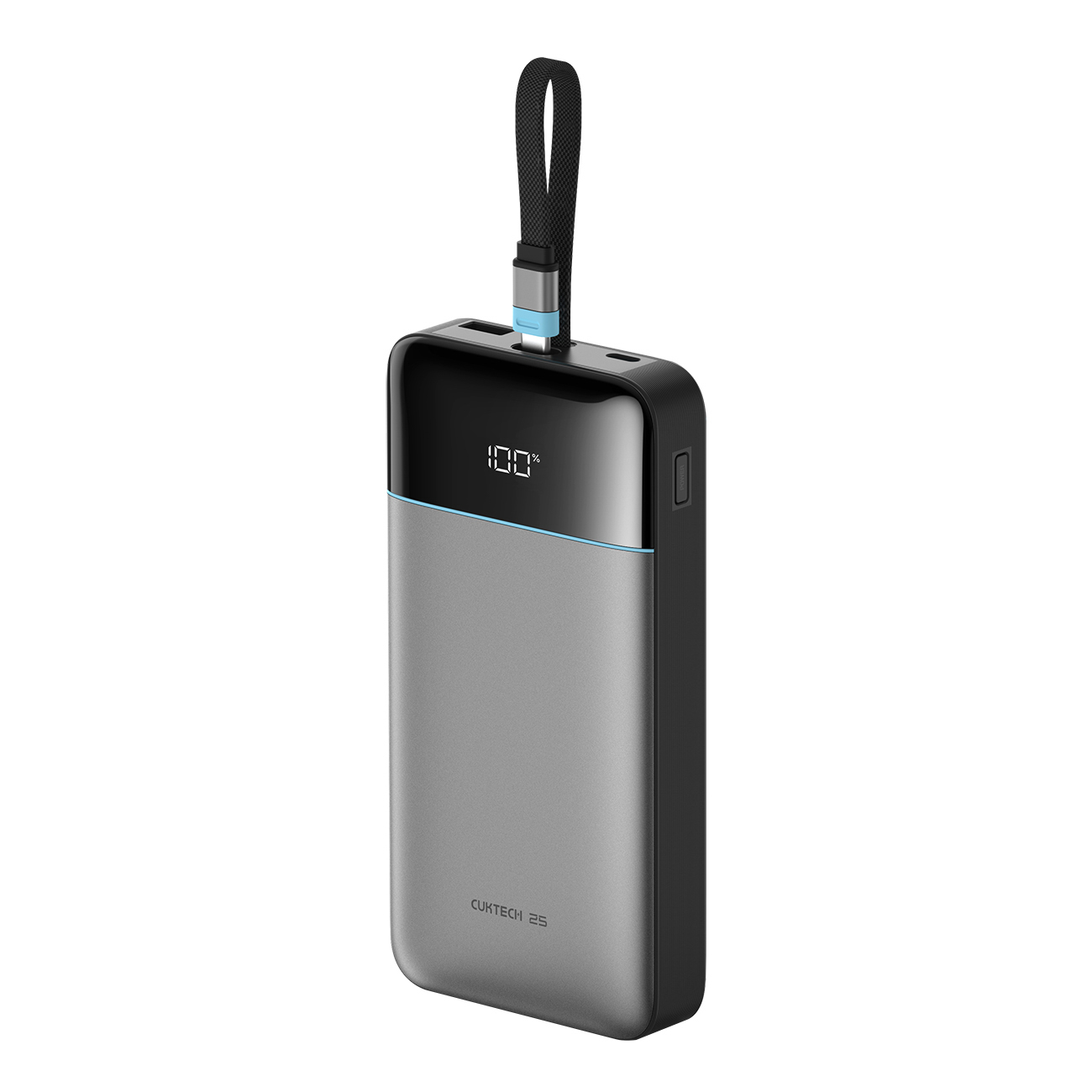 Cuktech LPB252N 120W 25000mAh ārējais akumulators ar iebūvētu USB-C kabeli – krāsa: pelēka