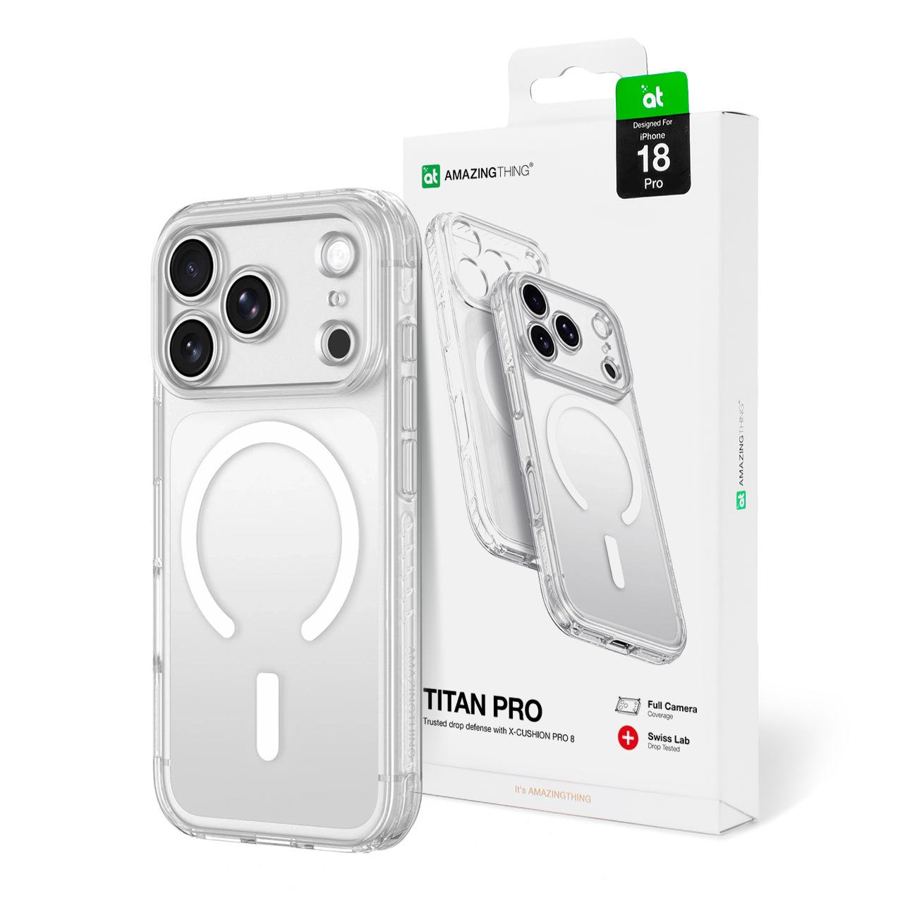 AmazingThing Titan Pro Lens maciņš modelim iPhone 18 Pro, ar kameras aizsargu un siksniņas stiprinājumu, saderīgs ar MagSafe – krāsa: caurspīdīga