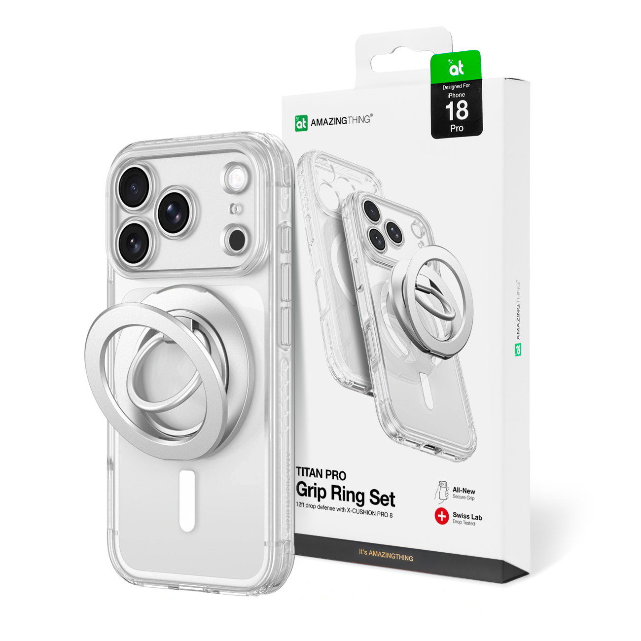 AmazingThing Titan Pro Lens Ring Set maciņš modelim iPhone 18 Pro, ar kameras aizsargu un magnētisko gredzenu, saderīgs ar MagSafe – krāsa: caurspīdīga