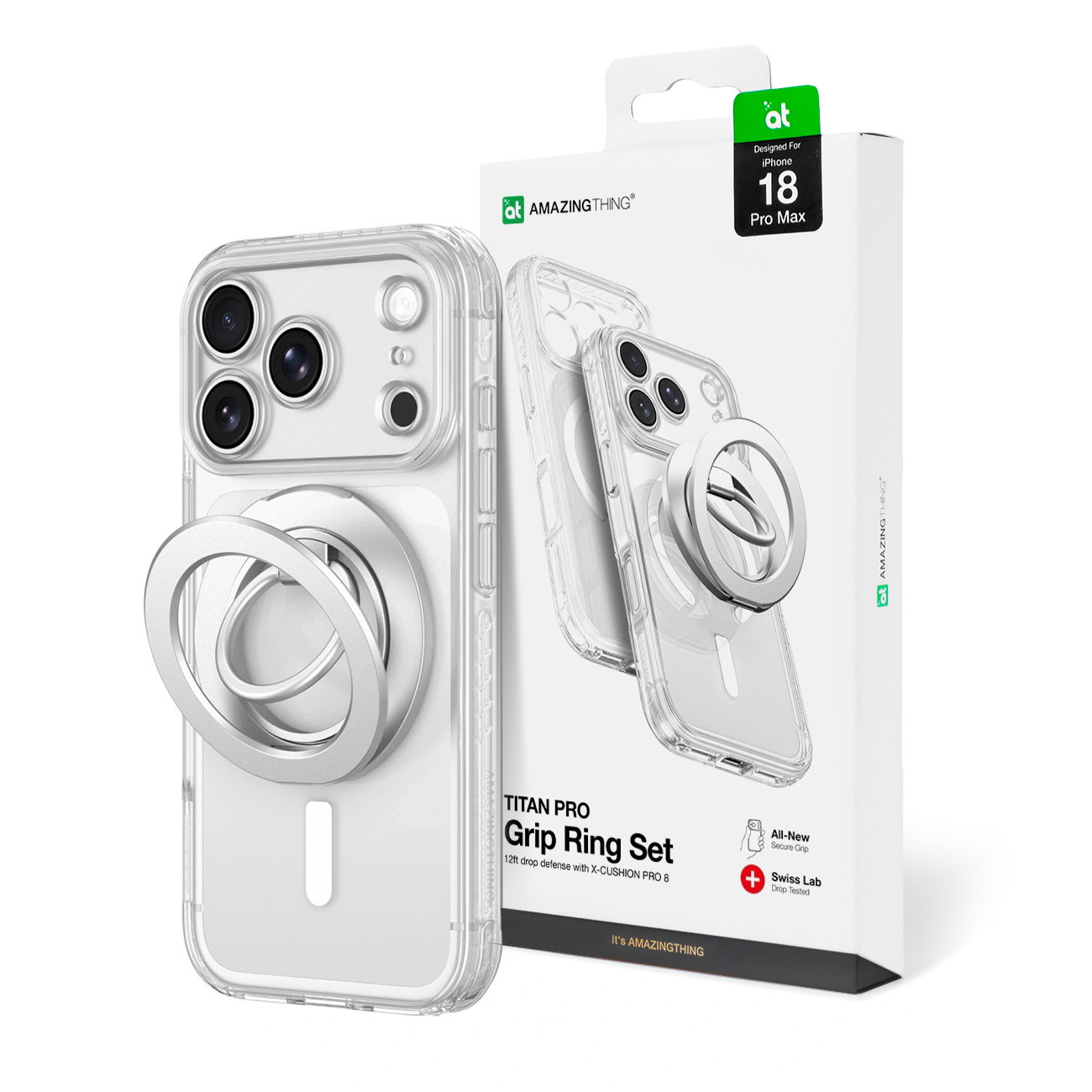 AmazingThing Titan Pro Lens Ring Set maciņš modelim iPhone 18 Pro Max, ar kameras aizsargu un magnētisko gredzenu, saderīgs ar MagSafe – krāsa: caurspīdīga
