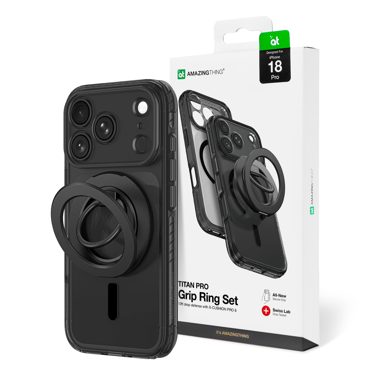 AmazingThing Titan Pro Lens Ring Set maciņš modelim iPhone 18 Pro, ar kameras aizsargu un magnētisko gredzenu, saderīgs ar MagSafe – krāsa: melna
