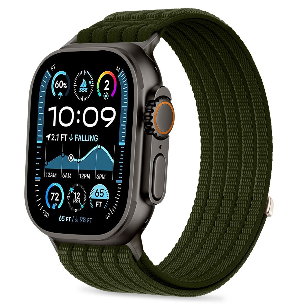 Tech-Protect Nylon Sport neilona sporta siksniņa Apple Watch 44 / 45 / 46 / 49 mm, tumši zaļa