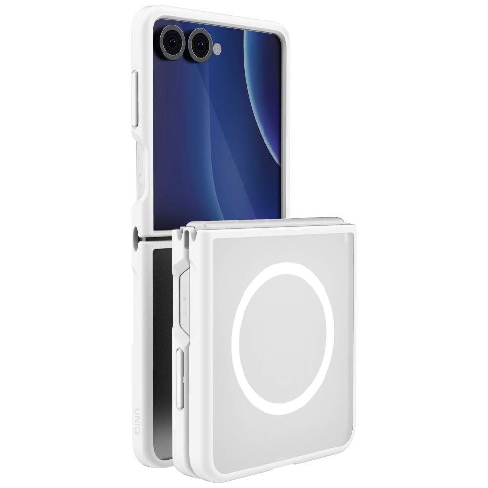 Uniq Veren AF MagClick uzlādi atbalstošs maciņš modelim Samsung Galaxy Z Flip 8 – krāsa: balta