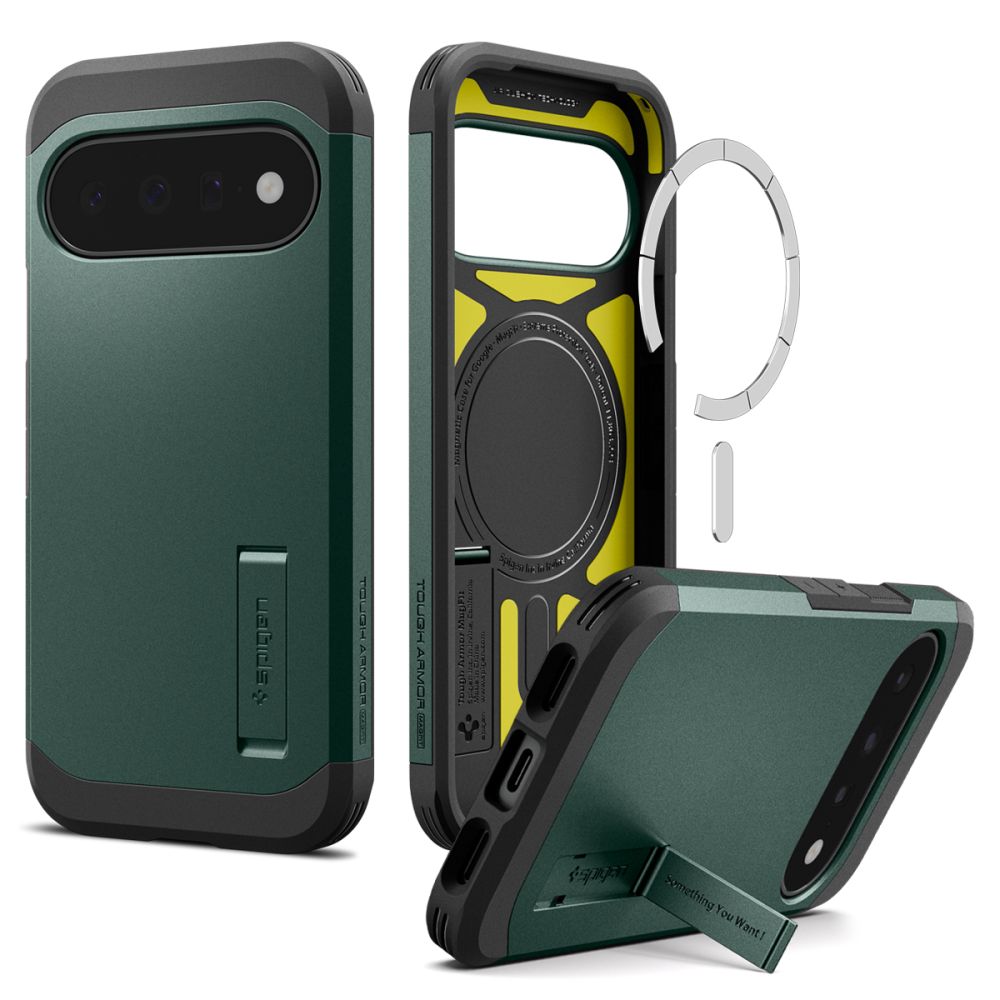 Spigen Tough Armor Mag MagSafe maciņš, paredzēts Google Pixel 11, tumši zaļš