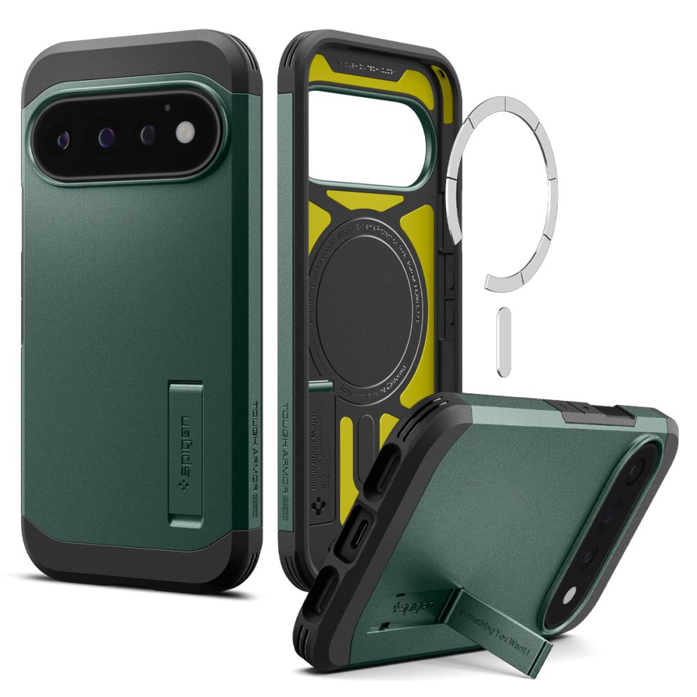 Spigen Tough Armor Mag MagSafe maciņš, paredzēts Google Pixel 11 Pro, tumši zaļš